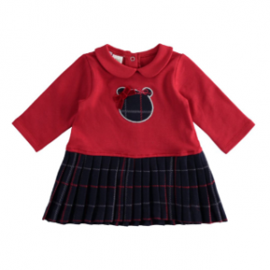I do girls fleece jersey dress red with navy check pleated skirt