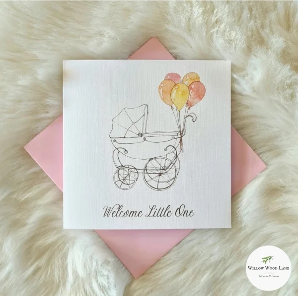 ‘Welcome Little One’ Baby Girl Greeting Card.