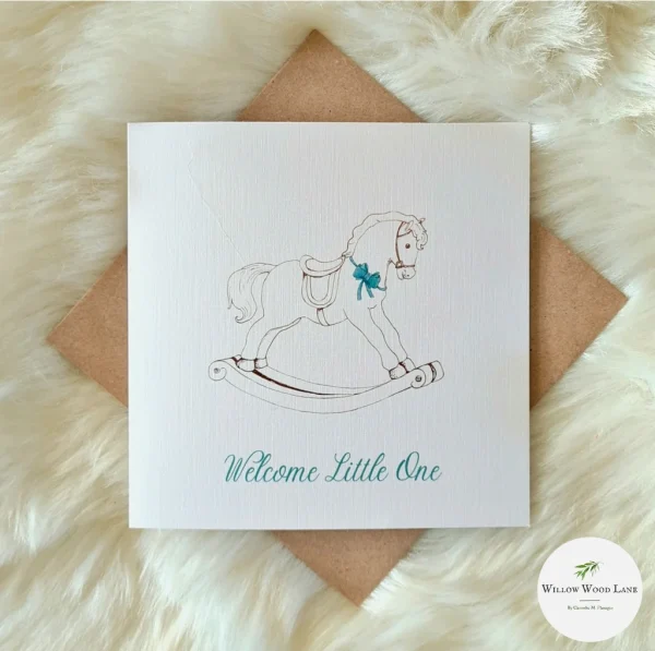 'Welcome Little One' New Baby Boy Greeting Card.
