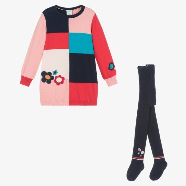 boboli-girls-pink-colourblock-cotton-dress-set-