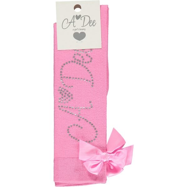 A Dee Annabella Diamante Logo Knee High Socks - Peony Pink - Image 2