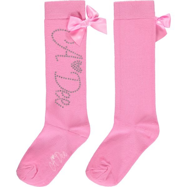 A Dee Annabella Diamante Logo Knee High Socks - Peony Pink - Image 3