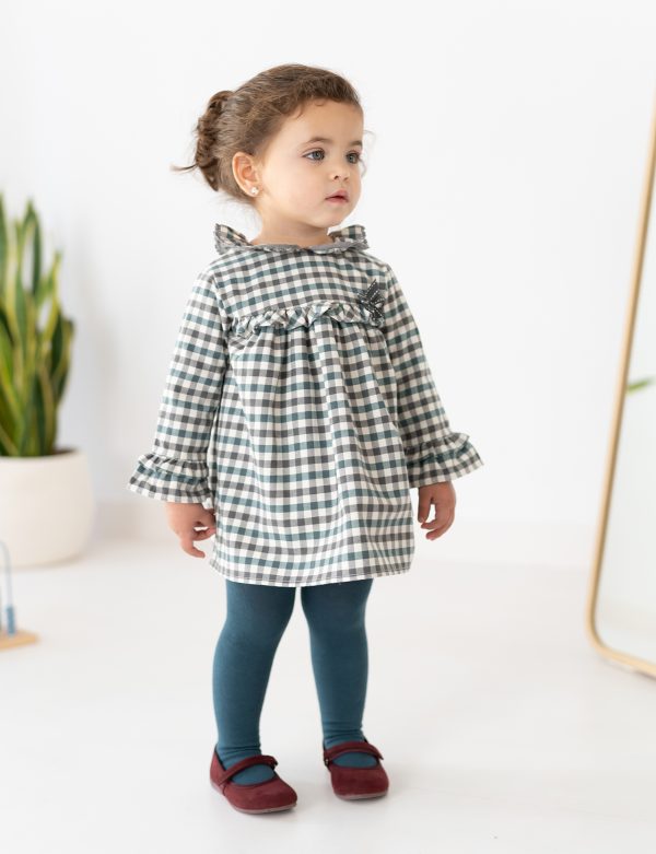 Tutto piccolo green check dress and tight set