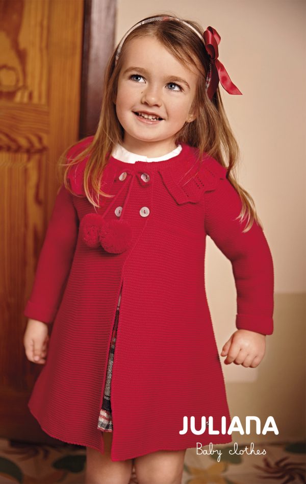 Juliana Red Knitted Pom Pom Cardigan and Bonnet