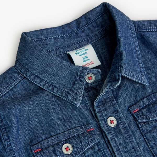 Boboli Short Sleeve Denim Shirt - Blue - Image 3