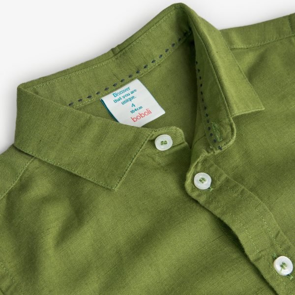 Boboli Long Sleeve Linen Shirt - Olive - Image 3