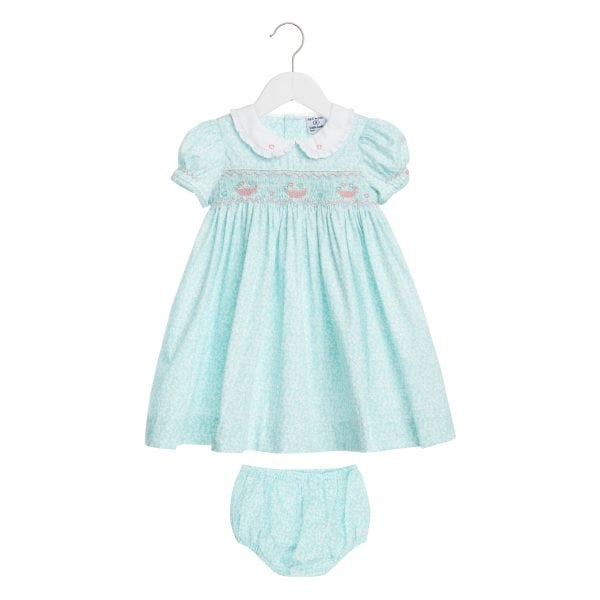 Matilda baby little larks smocked dress in aqua