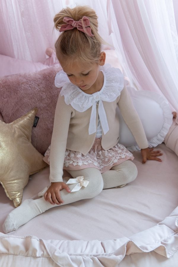 Condor Cotton Tights With Side Grossgrain bow CREAM 202