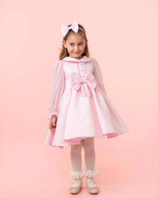 Caramelo Pink Satin Dress with Tulle Detail - Image 2