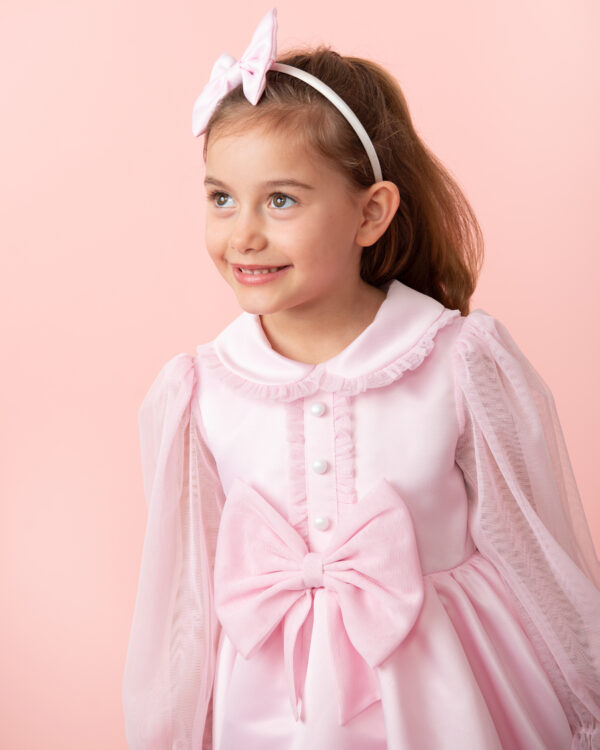 Caramelo Pink Satin Dress with Tulle Detail - Image 3