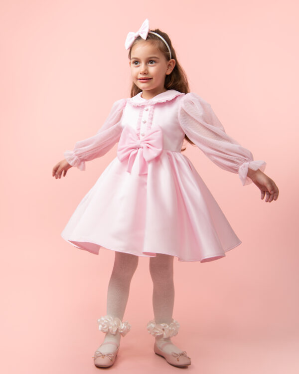 Caramelo Pink Satin Dress with Tulle Detail - Image 4