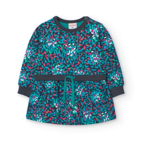 Boboli fleece lined print dress and tights set
