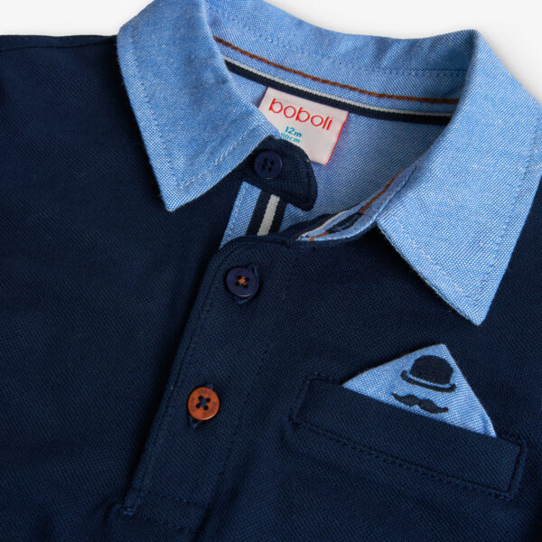 Boboli Navy Pique Combined Polo - Image 3