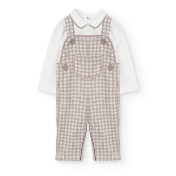 Boboli Dungaree Cream Check Knit Set
