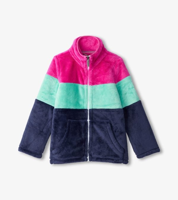 Hatley Colour Block Stripes Fuzzy Fleece Zip Up