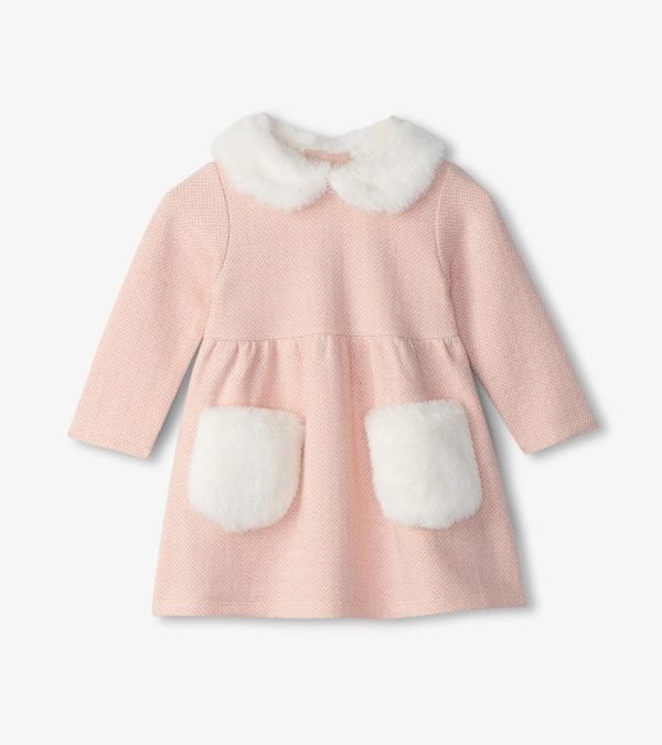 Hatley Rose Elegance Herringbone Fur Trim Dress - Image 2