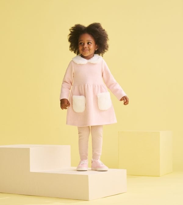 Hatley Rose Elegance Herringbone Fur Trim Dress