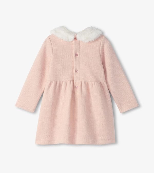 Hatley Rose Elegance Herringbone Fur Trim Dress - Image 3