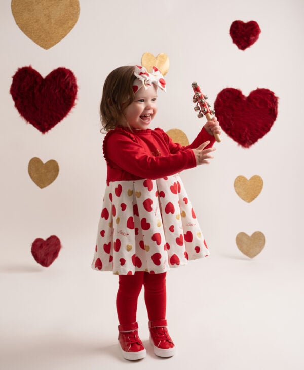 Little A By A Dee -  Harlow heart print dress and diamante tights set