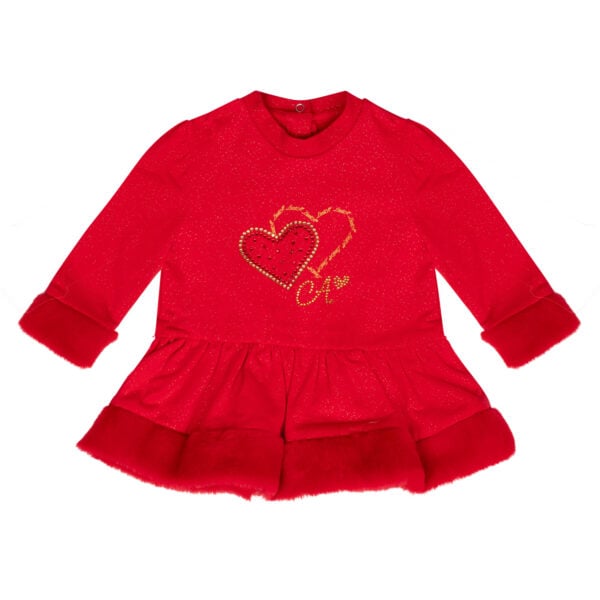 Little A by A dee Harmony heart faux fur dress with diamante tights - Image 2