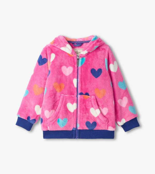 Hatley hearts fuzzy fleece zip up hoodie