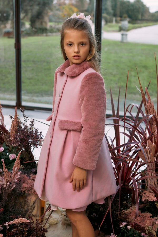 Patachou Pink Felted & Faux Fur Coat