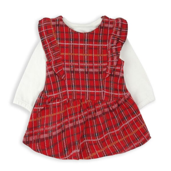 babybol red check pinafore and red tights set