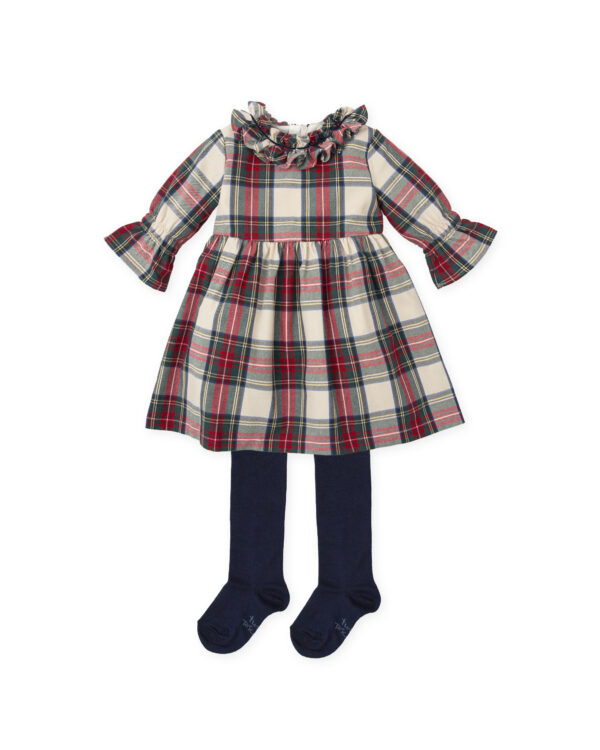 Tutto Piccolo Girls Red & Green Tartan Cotton Dress Set - Image 3
