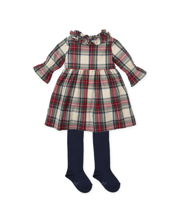Tutto Piccolo Girls Red & Green Tartan Cotton Dress Set