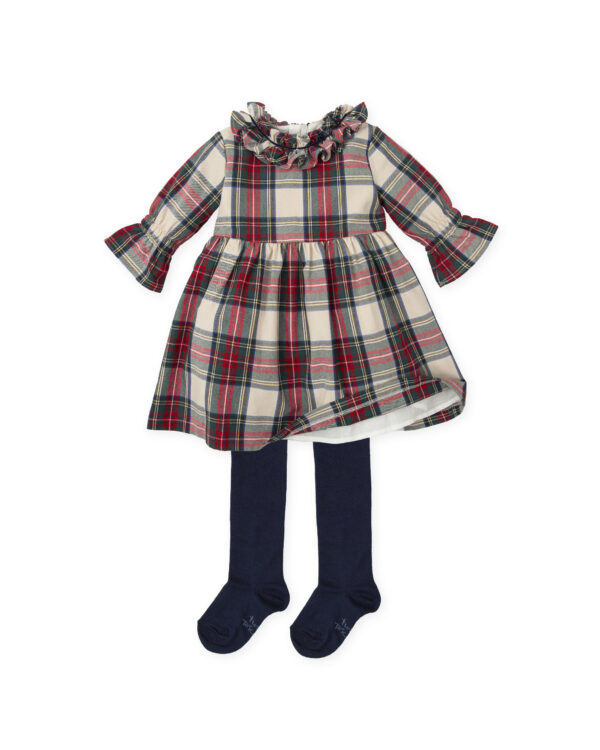 Tutto Piccolo Girls Red & Green Tartan Cotton Dress Set - Image 2