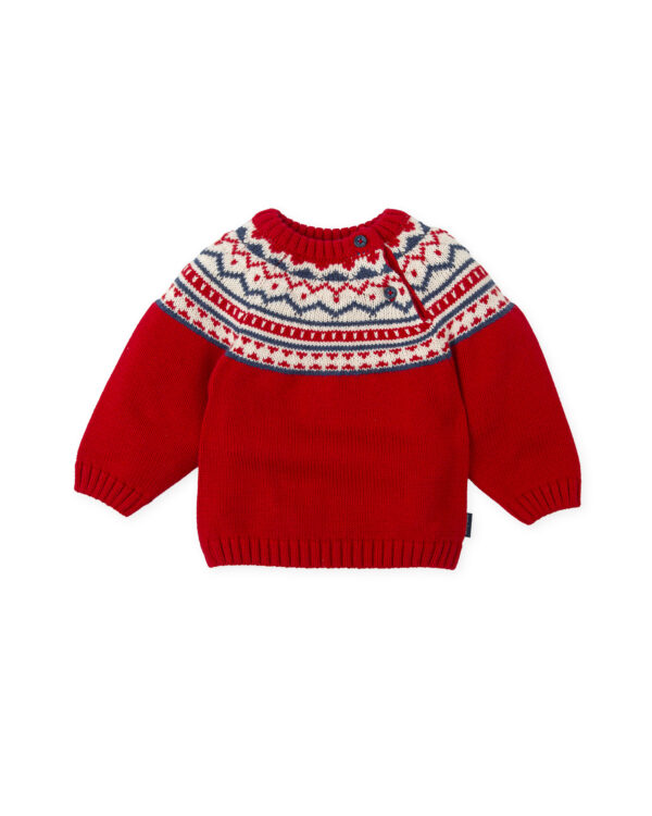 Tutto Piccolo Red Cotton Fair Isle Jumper