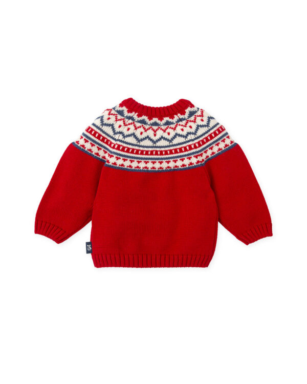 Tutto Piccolo Red Cotton Fair Isle Jumper - Image 2
