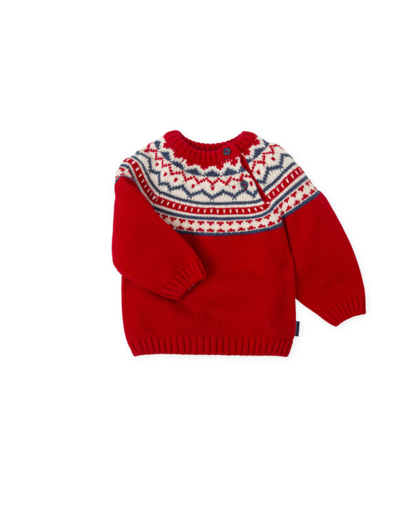Tutto Piccolo Red Cotton Fair Isle Jumper - Image 3