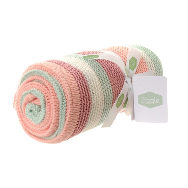 Ziggle Pink, White, Green Stripes Blanket - Image 2