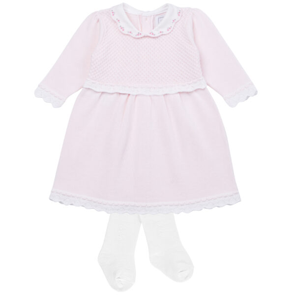 Emile et Rose Heather Pink Knit Baby Girls Dress and Tights - Image 2