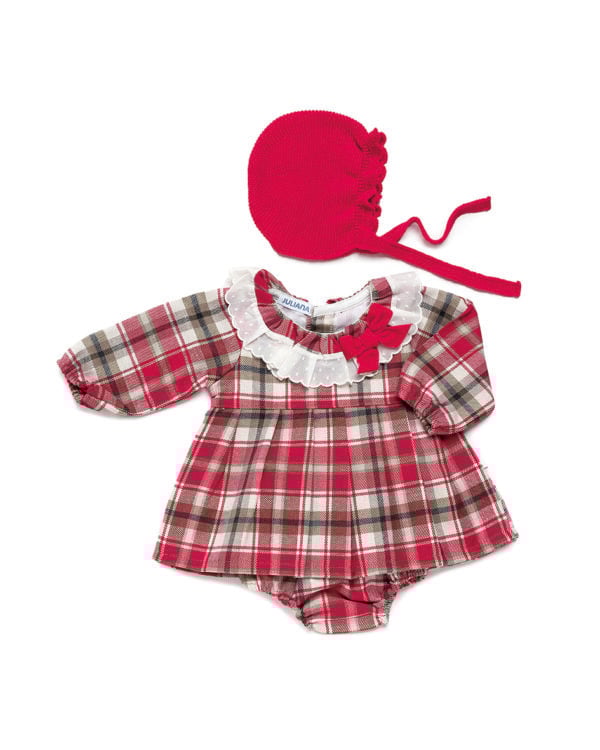 Juliana Red Check Dress and Bloomer Set with Bonnet - Image 2
