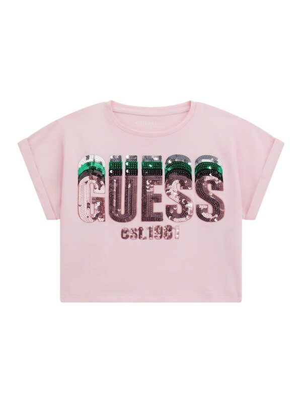 Guess Cotton Sequin Pink Top