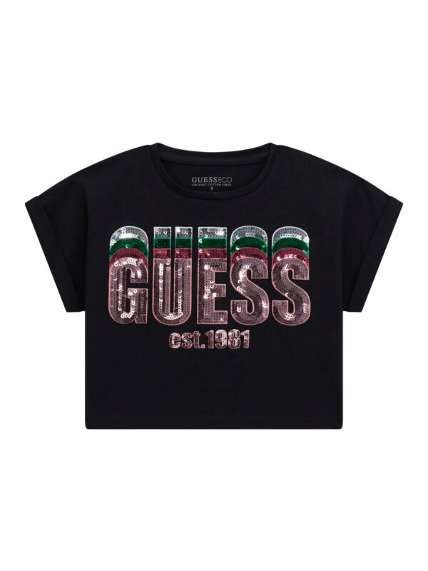 Guess Black Cotton Sequin T-Shirt