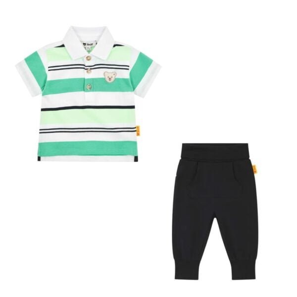 Steiff Green Striped Short Sleeve Polo Shirt And Jogger Set
