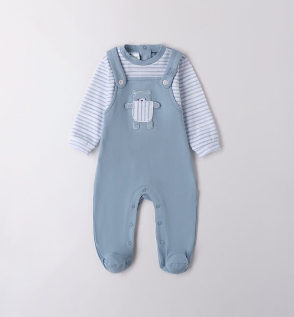 IDO Blue Cotton Teddy Bear Babygrow