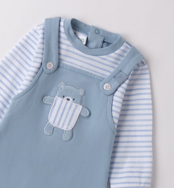 IDO Blue Cotton Teddy Bear Babygrow - Image 2