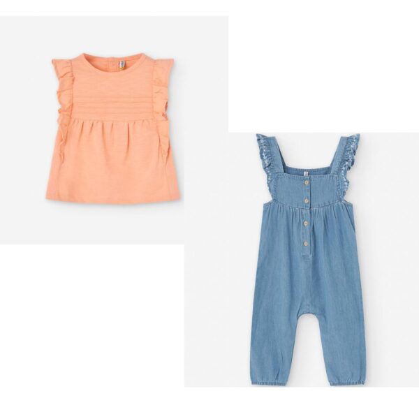 Losan chambray denim dungaree and tshirt set