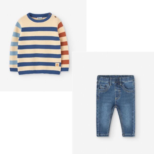 Losan striped knitted sweater and soft denim jean set