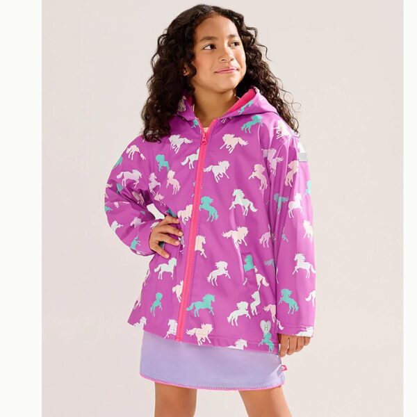 Hatley Leaping Horses Zip Up Rain Jacket - Colour Changing