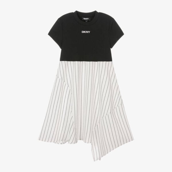 DKNY Black & White Striped Viscose Dress - Image 2