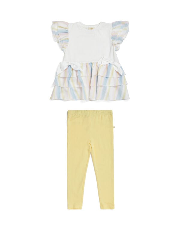 Caramelo Kids White & Yellow Cotton Leggings Set - Image 2