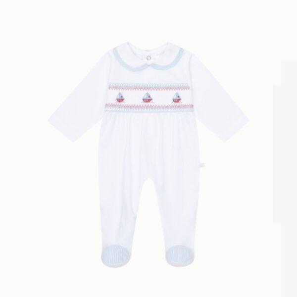 Deolinda white all in one babygrow with sailor motiff