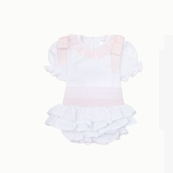 Deolinda pink and white ruffle bloomer set
