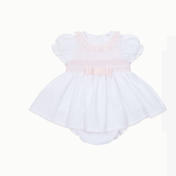 Deolinda white and pink smock dress and bloomer set