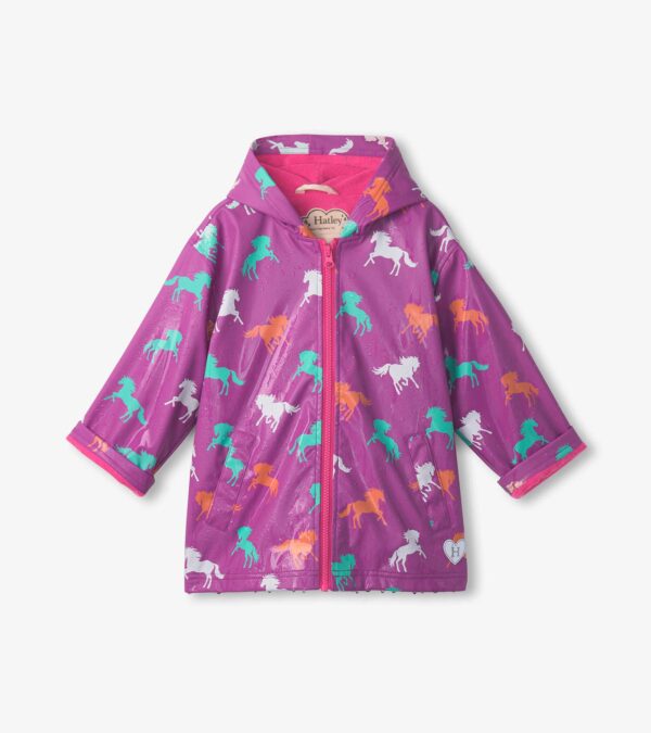 Hatley Leaping Horses Zip Up Rain Jacket - Colour Changing - Image 2